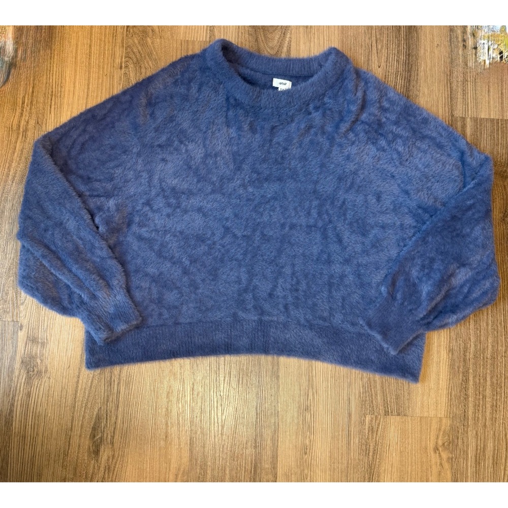 Aerie Eyelash Knit Fuzzy Sweater Blue Crewneck Pullover Oversized Medium